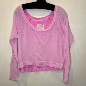 Free People Pink Long Sleeve Scoop Neck Top Women’s Medium Casual Boho Style